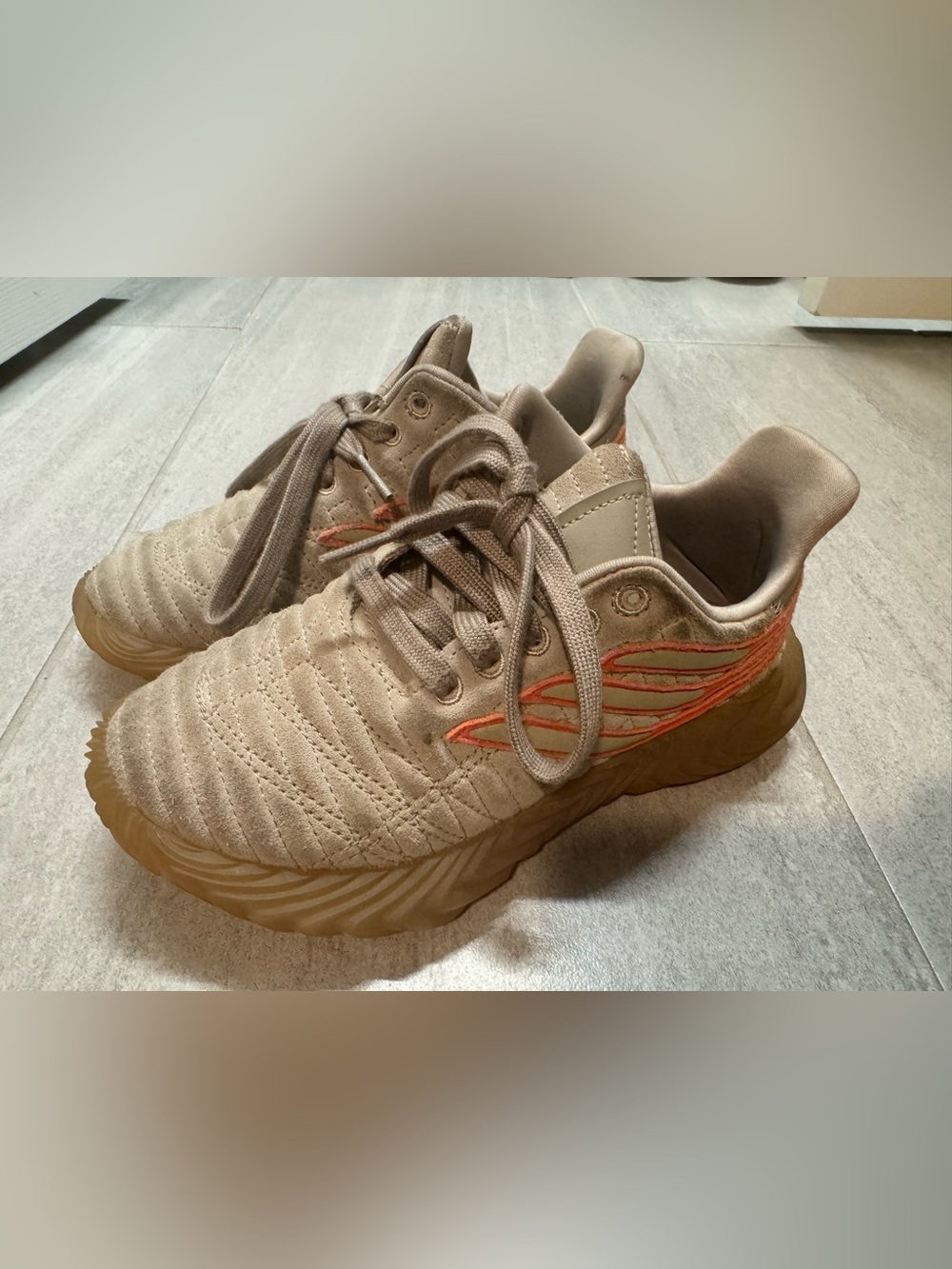 adidas Sobakov Kids Taupe Sneakers with Orange Accent